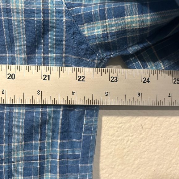 Wrangler Men’s Rugged Blue Plaid Short Sleeve Button Down Shirt Size L Tall - Picture 3 of 6